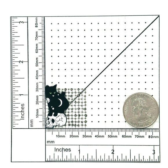 ⭐Enamel Pin Black Cat Skull Moon Green Eyes Keeper of Death Lunar Cat Broch New - Picture 6 of 6